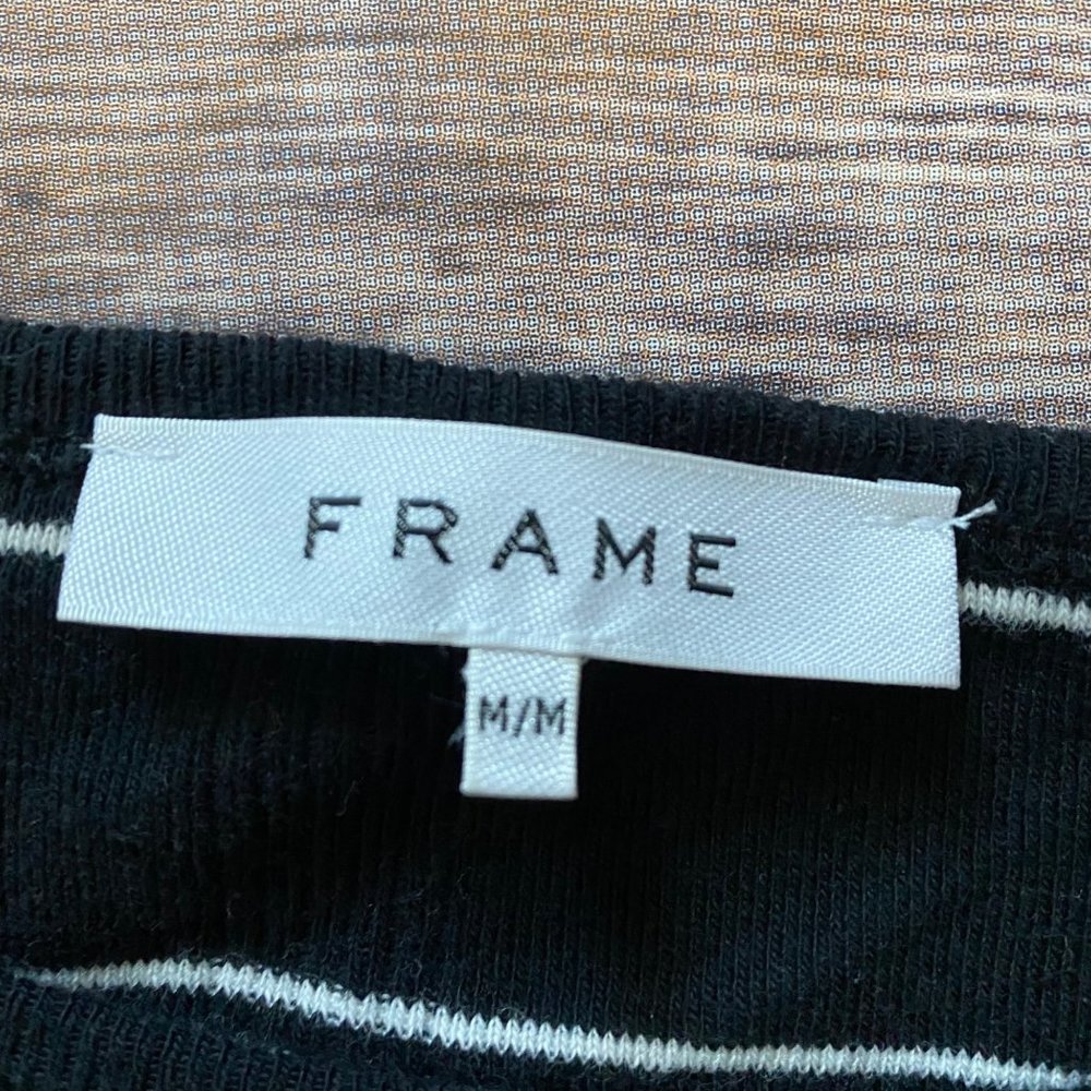 Frame Edie Button Shoulder Detail Black Stripe Ribbed Long Sleeve Top - Picture 7 of 7